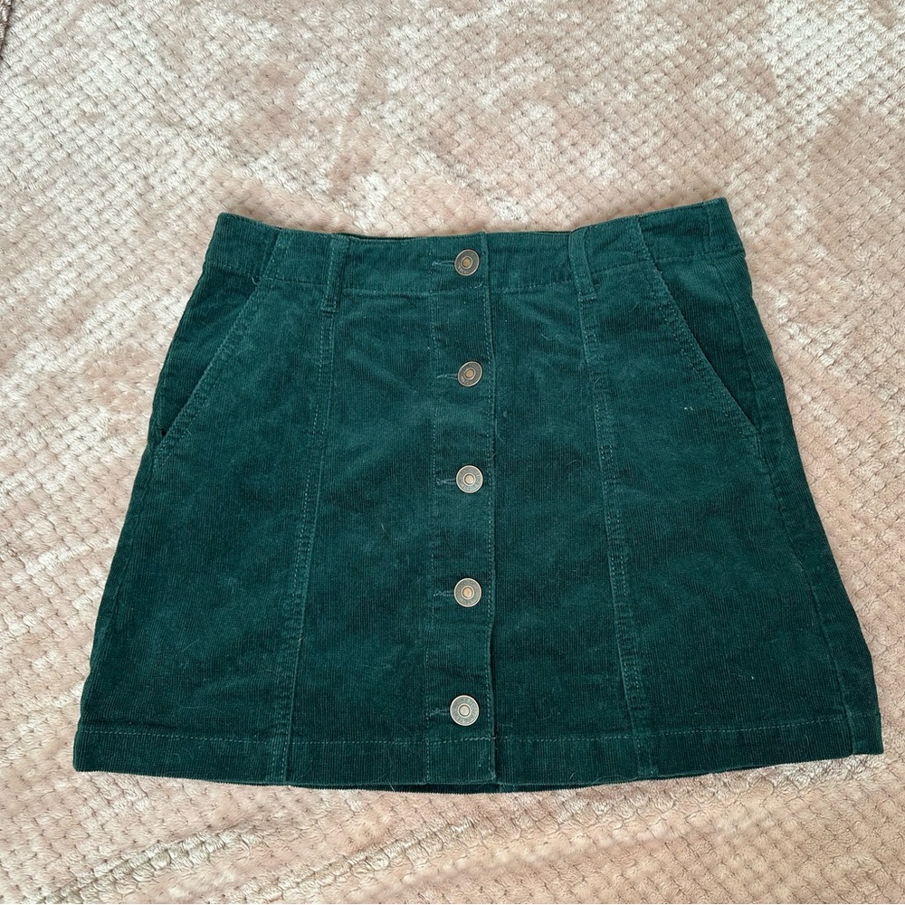 Green corduroy button up mini skirt